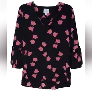 Julie Brown NYC Womens 3/4 Flutter Sleeve Hi Lo Tunic Top Black Pink Size 6